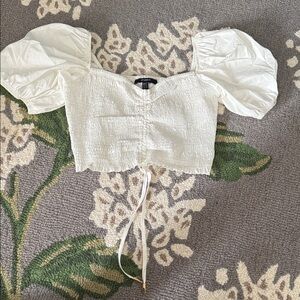 Elegant White Puff Sleeve Crop Top